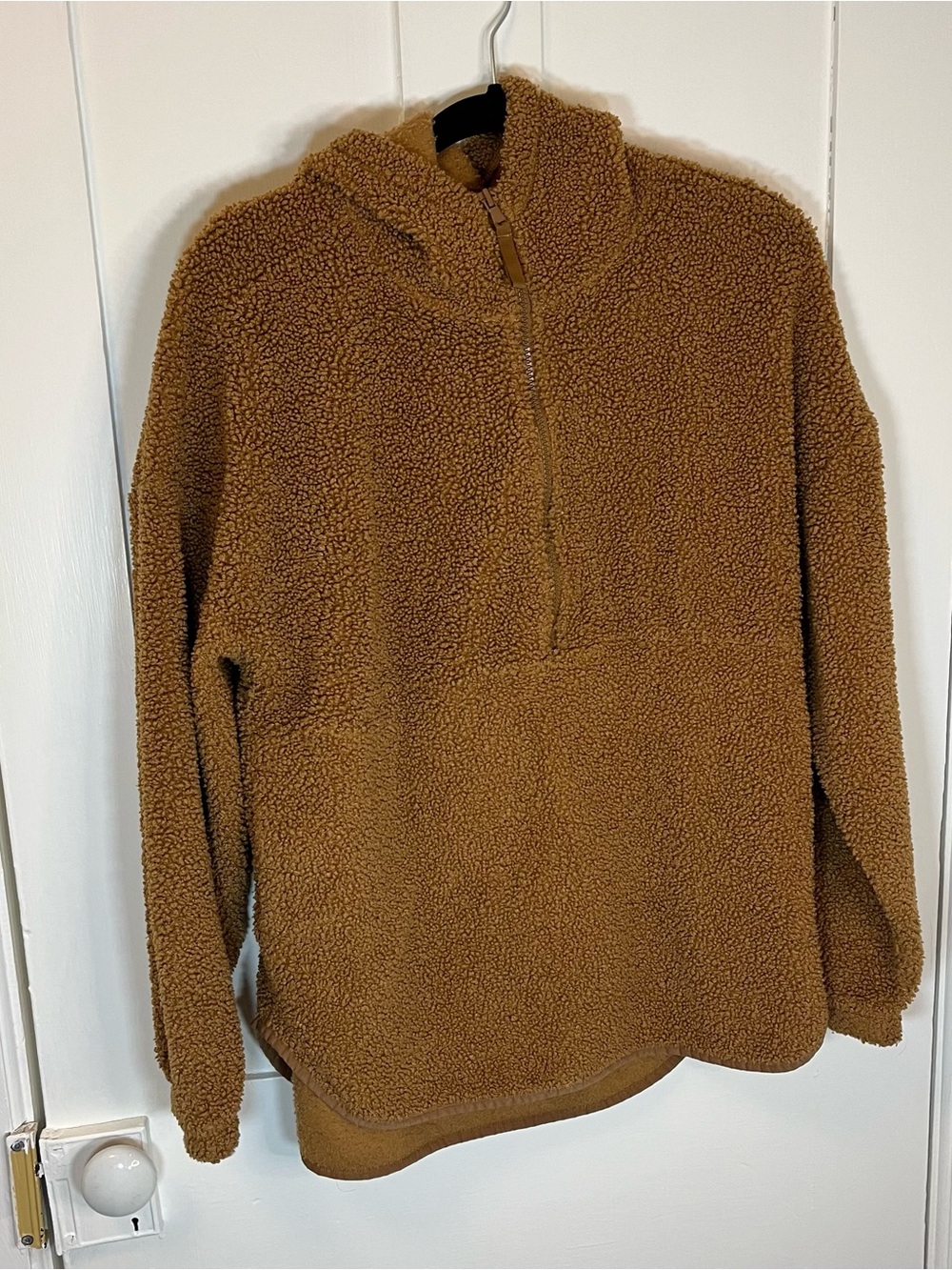 Women’s caramel Brown Sherpa Half-Zip Pullover Sweater
